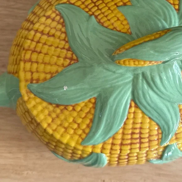 Vintage 1980 Corn Tureen Covered Ceramic Dish Majolica Style Vegetable Server - Picture 9 of 13